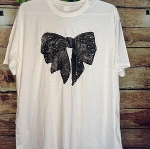 NWOT White Tee with Black Bow Design
